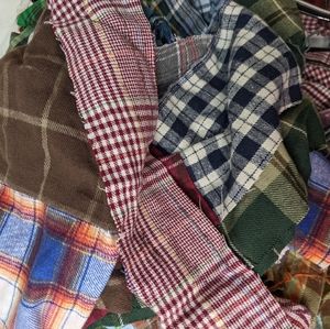 Plaid/Solid Flannel Fabric Scrap Bundle from quilter's stash, red, brown, blue